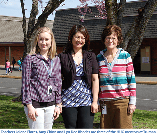 Photo: Teachers Jolene Flores, Amy Chinn and Lyn Dee Rhodes are three of the HUG mentors at Truman.