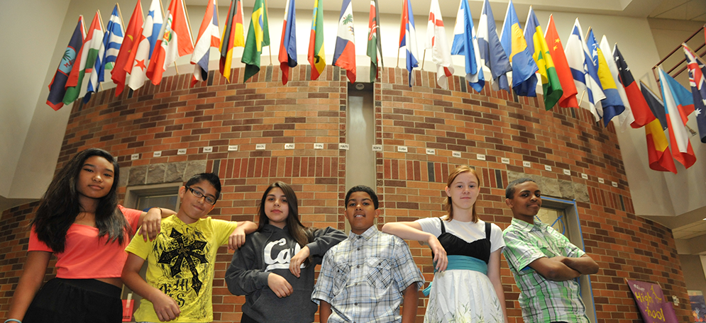 Discovery Students and Flags Photo: Discovery students and flags