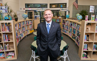 Superintendent Steve Webb in the library.