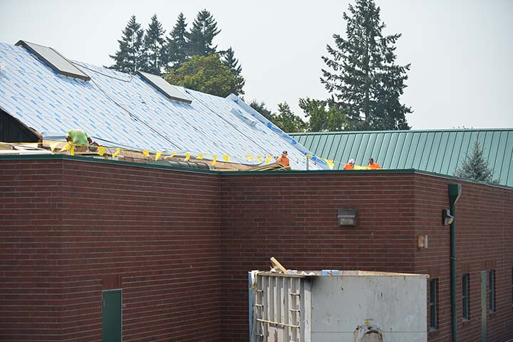 Photo of roof repairs at Gaiser Middle School