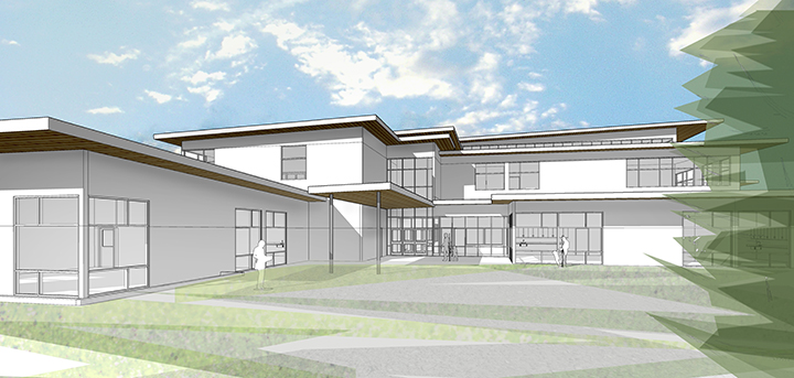 Photo: architect's rendering of front of school