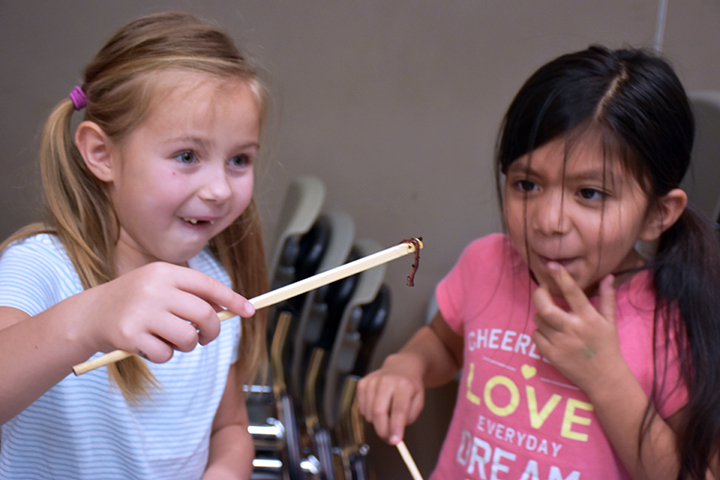 Photo of students discovering worms at Hazel Dell Elementary