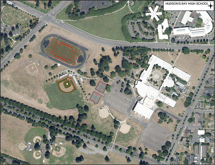 Hudsons Bay aerial map showing new turf fields