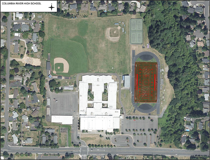 Columbia River aerial map showing new turf fields