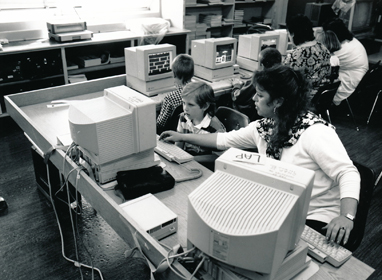 The first computer lab is piloted at Washington Elementary School. The pilot's success in raising student achievement leads to computer learning centers in all elementary and middle schools.