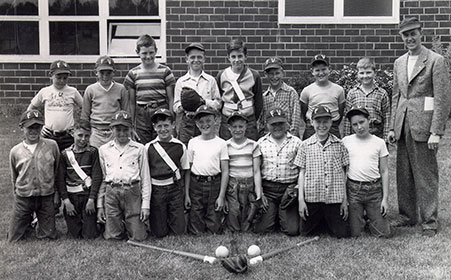 Fruit Valley Elementary School, 1947-48 baseball team and coach.