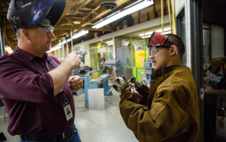 Leo Boedigheimer and Jose Rangel in the Fort Vancouver High School welding shop