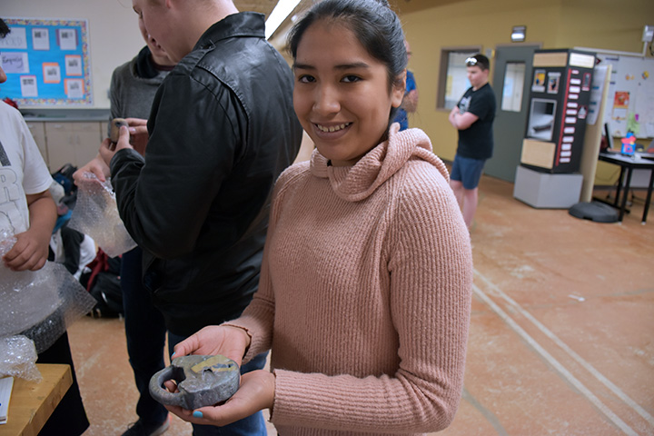 iTech student displays a 3D printed padlock
