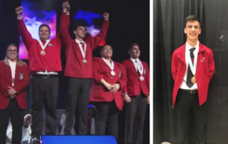 Skyview grad Justin Lindsay celebrates his win at the National Skills USA competition