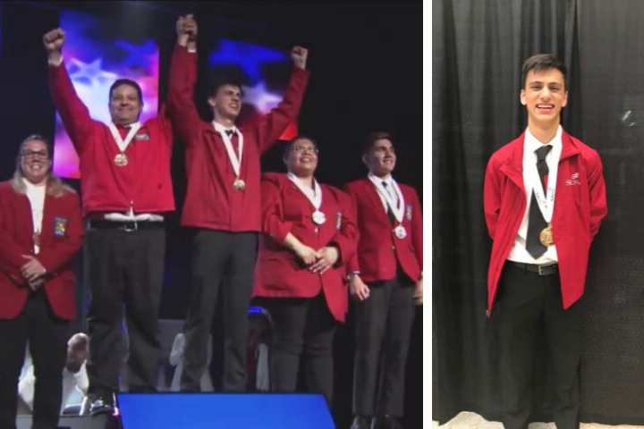 Skyview grad Justin Lindsay celebrates his win at the National Skills USA competition