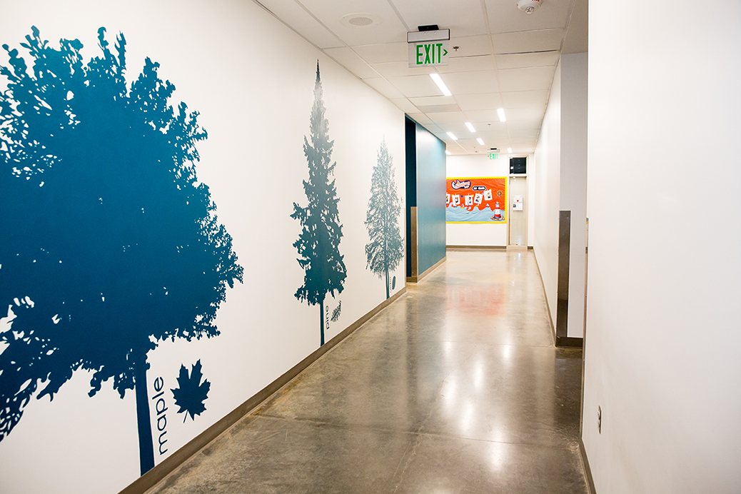 Hallway with tree mural