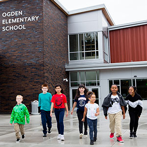 Students in front of Ogden Elementary School