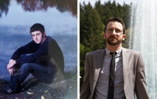 Jeffrey Sherman as a high school senior, left, and now