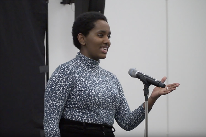 Yeshi Berry performs at the Southwest Washington Poetry Out Loud competition