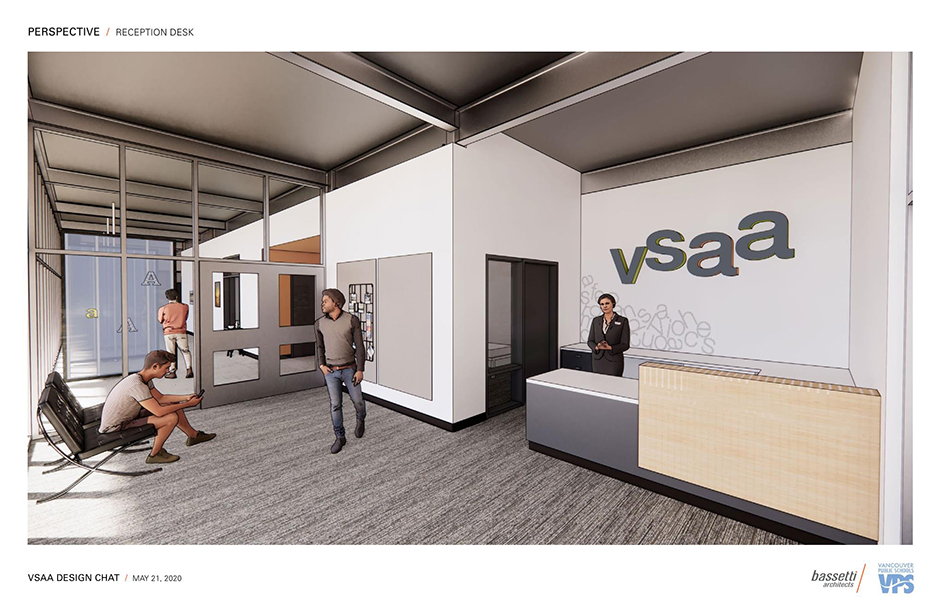 Rendering of the VSAA addition that shows the perspective from the reception desk