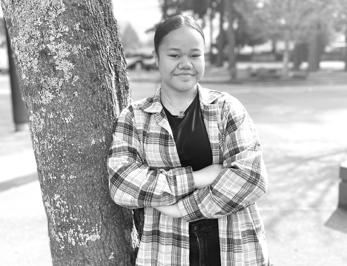 photo of student standing outside