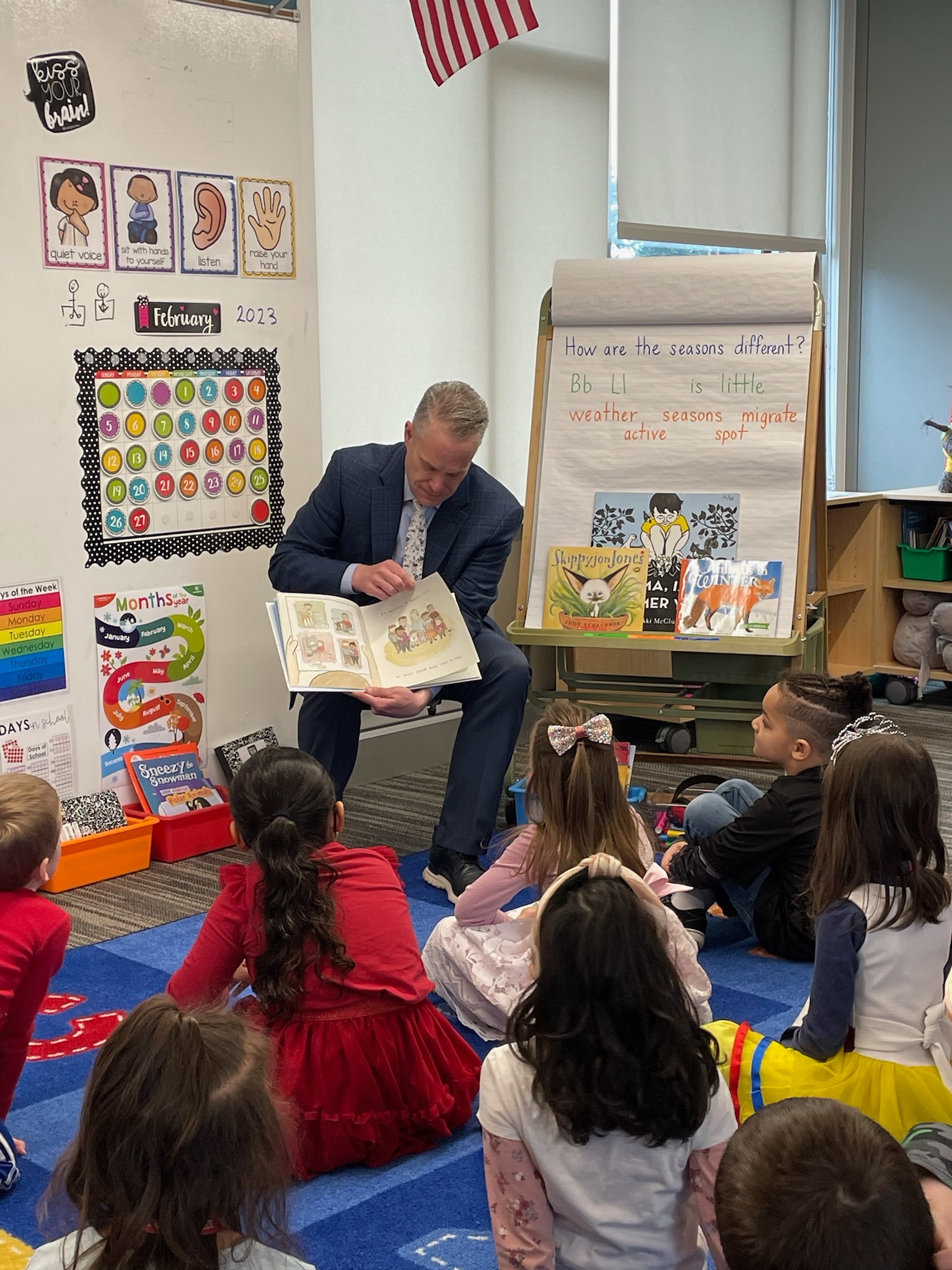 Dr. Snell reading to students during Read Across America.