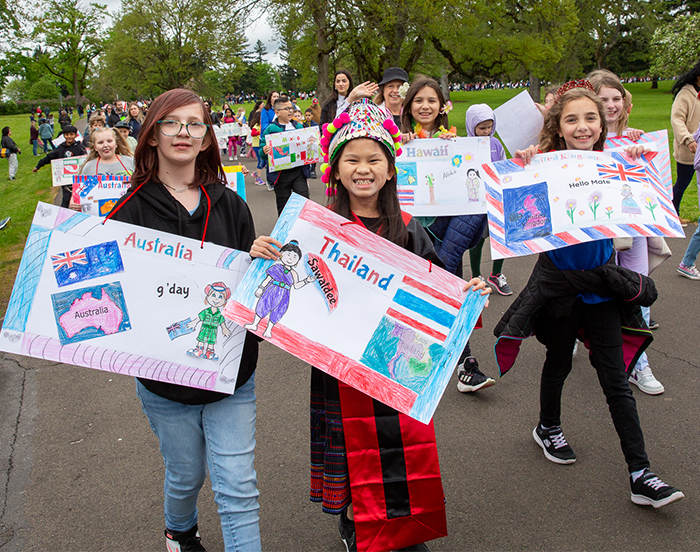 web-3377 copy sized Students marching in the cultural parade 2023