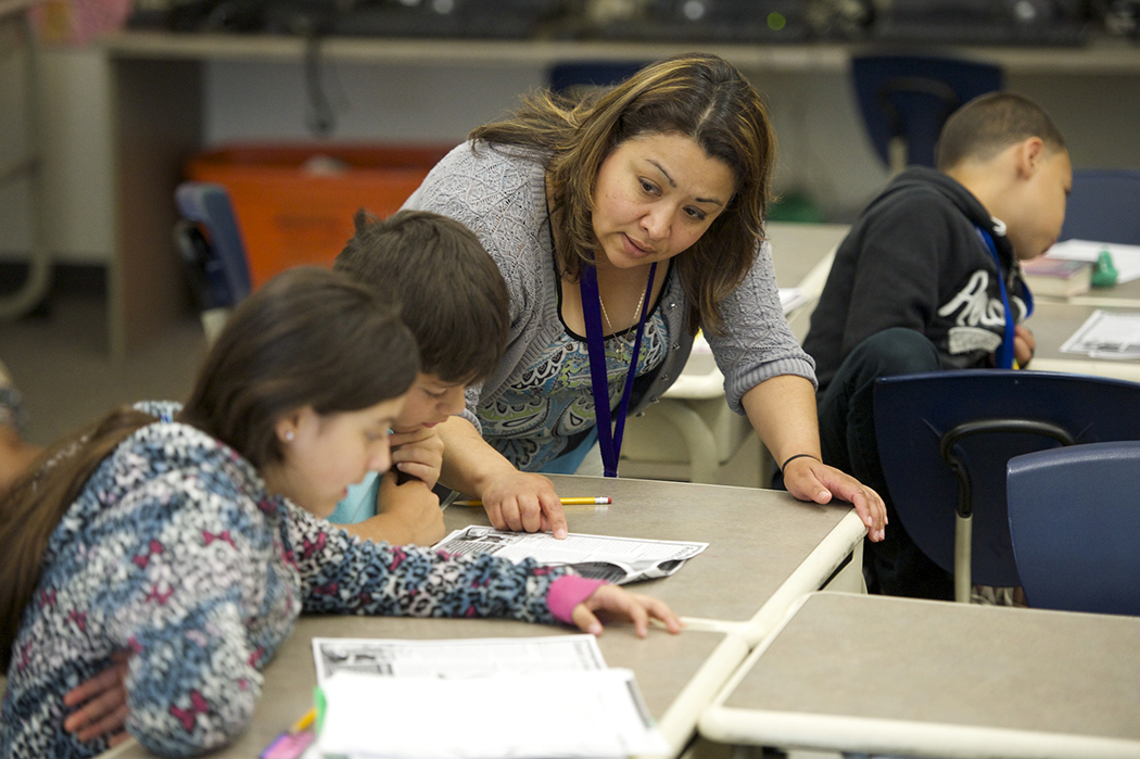 Student and teacher in dual language classroom