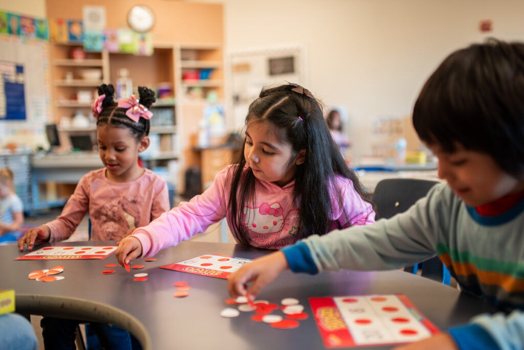 Transition to kindergarten students from Washington Elementary School playing bingo